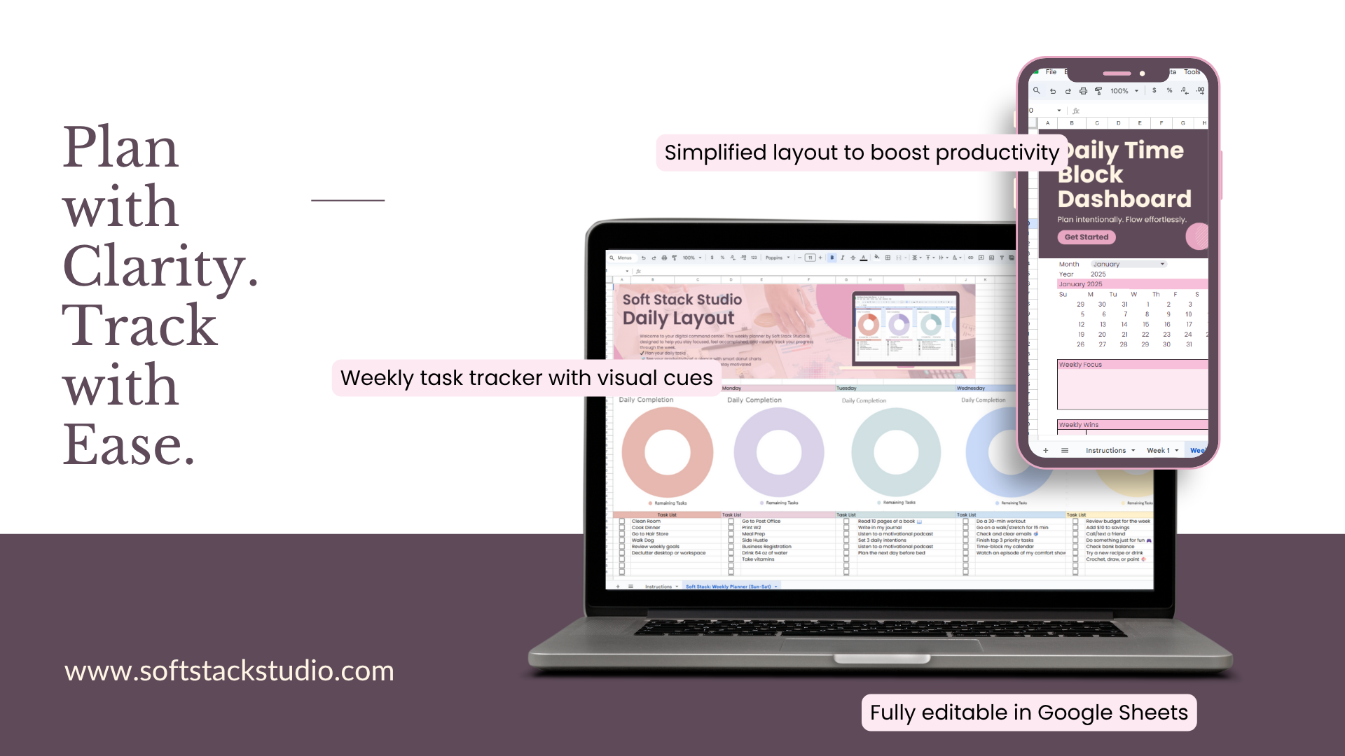 Soft Stack Weekly Planner: Visual Task Tracker